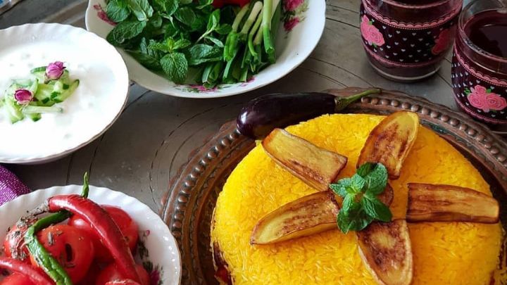 رسپی بادمجان پلو بدون گوشت