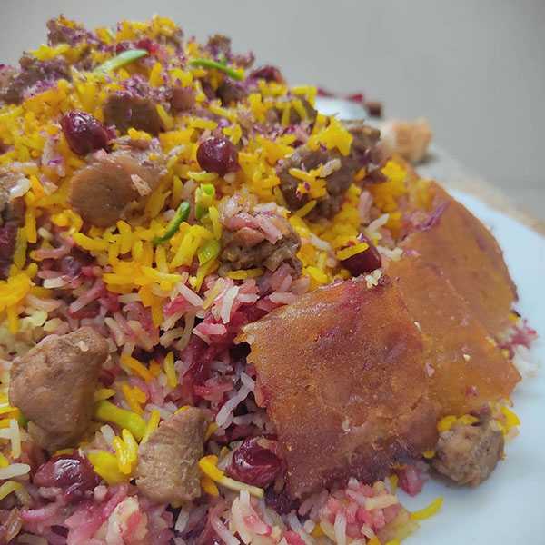 مواد لازم و آموزش آلبالو پلو با گوشت تکه ای برای 2 یا 4 یا 6 نفر | تناسب ساده