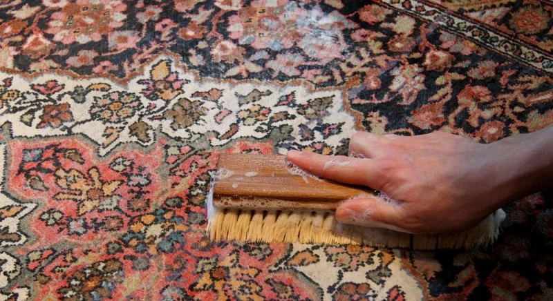 خیساندن فرش و برس کشی