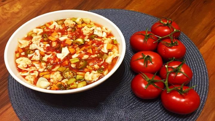 رسپی ترشی مخلوط فوری با آب گوجه