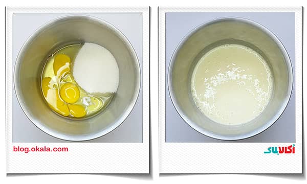 تخم مرغ و شکر و وانیل در اسلایس موس شکلاتی
