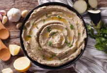 حمص، پیش غذای عربی با بادمجان کبابی (مرحله به مرحله)