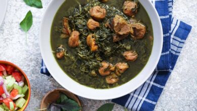 دستور تهیه خورش اسفناج گردو خوشمزه و مجلسی با گوشت (مرحله به مرحله)
