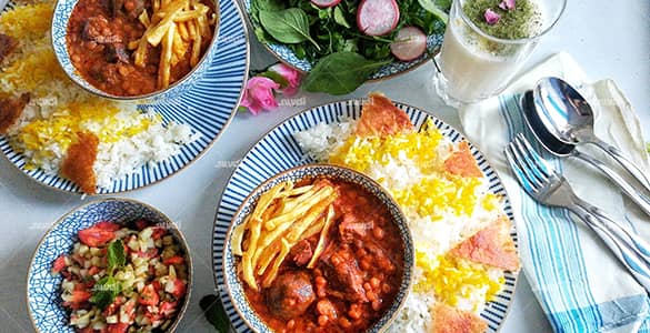 انواع غذا با گوشت تکه‌ای (خورشتی)؛ با برنج، ساده و نونی