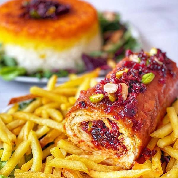 مواد لازم و آموزش زرشک پلو با رول مرغ شکم پر برای 2 یا 4 یا 6 نفر | تناسب ساده مواد لازم و آموزش زرشک پلو با رول مرغ شکم پر برای 2 یا 4 یا 6 نفر | تناسب ساده