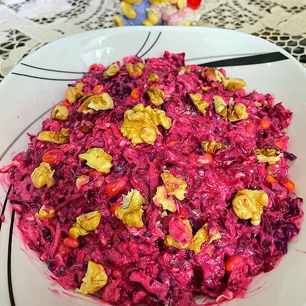 مواد لازم و آموزش سالاد لبو و گردو برای 2 یا 4 یا 6 نفر | تناسب ساده