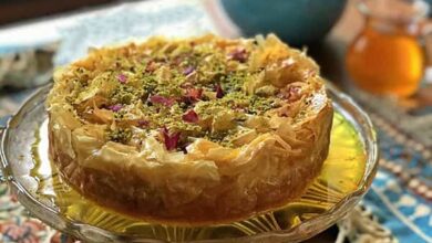 مواد لازم و آموزش چیز کیک باقلوا خانگی (مرحله به مرحله)