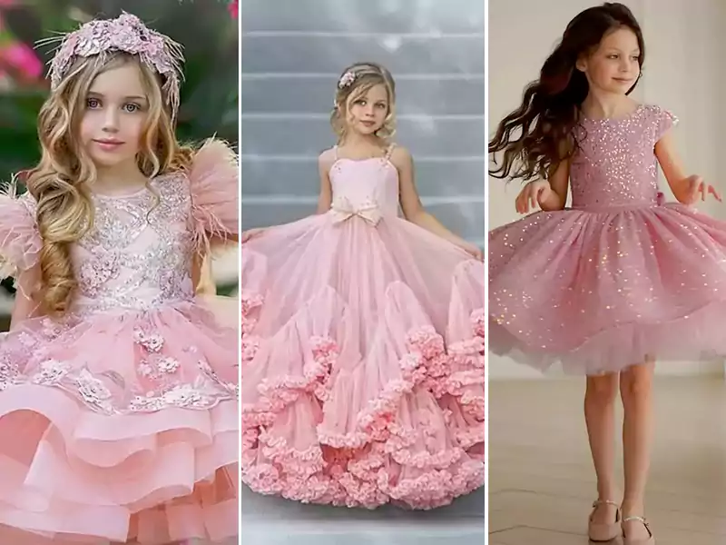 لباس مجلسی عروسکی صورتی بچگانه دخترانه (جدیدترین مدل های ترند امسال ۱۴۰۴ - ۲۰۲۵)
