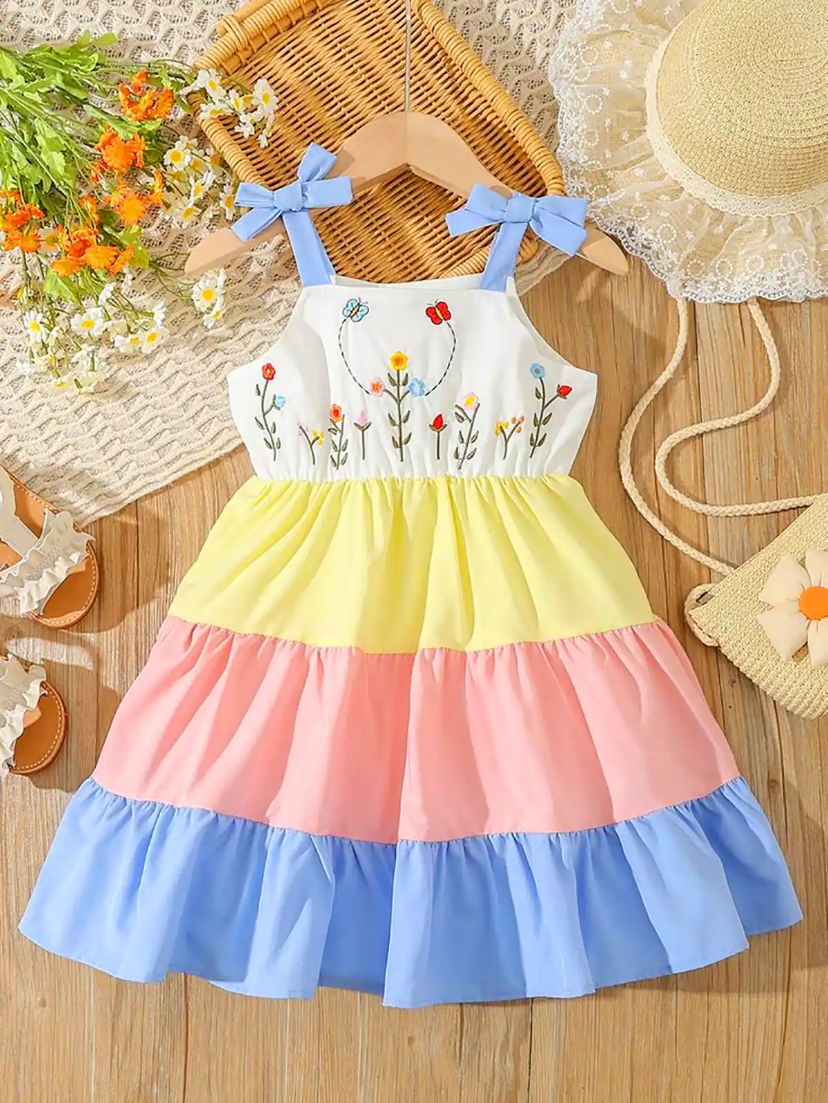 پیراهن طبقه‌ای رنگی دخترانه