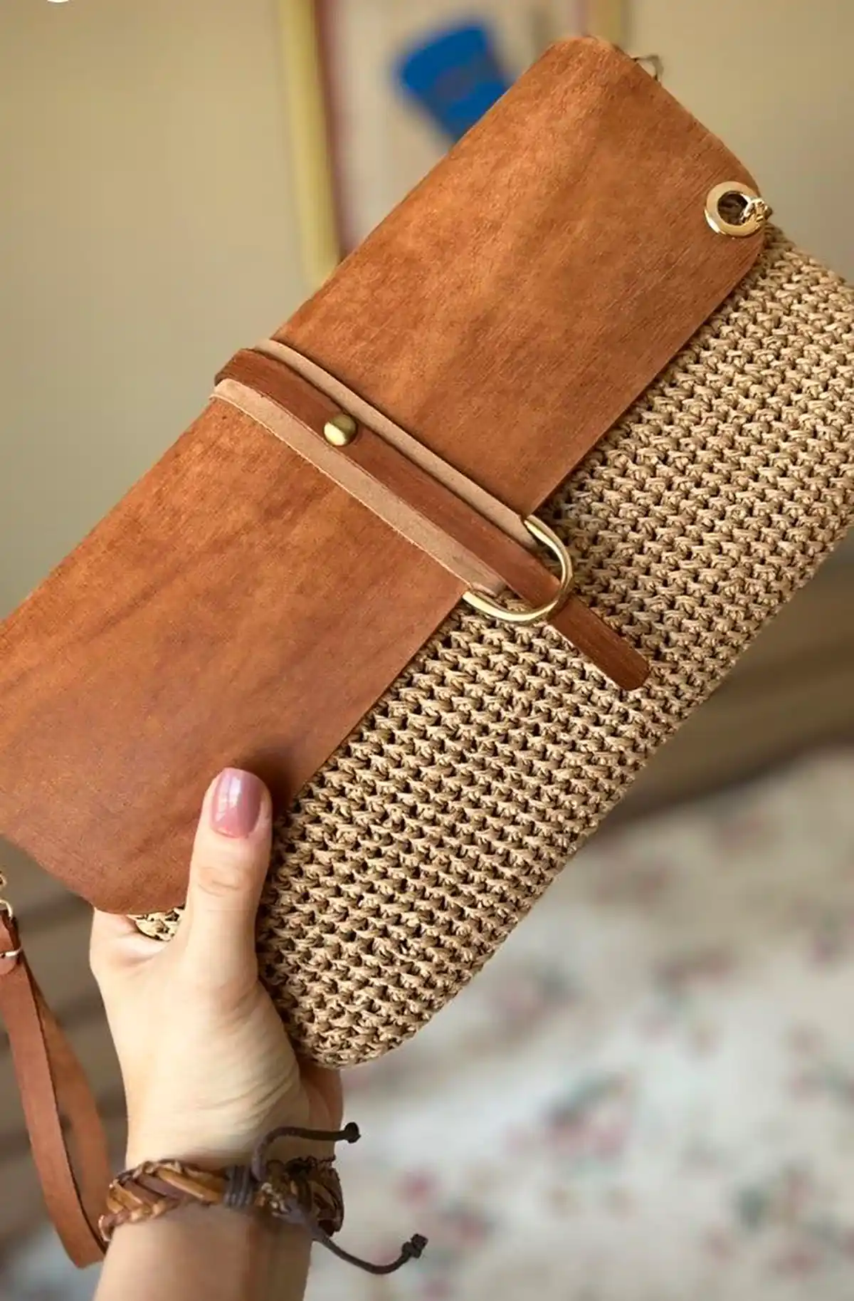 کیف قلاب بافی قهوه ای