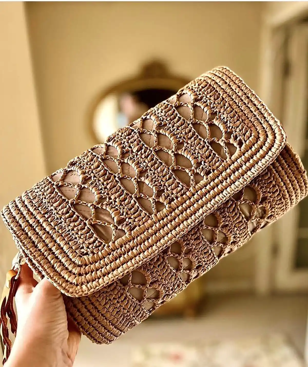 کیف قلاب بافی قهوه ای