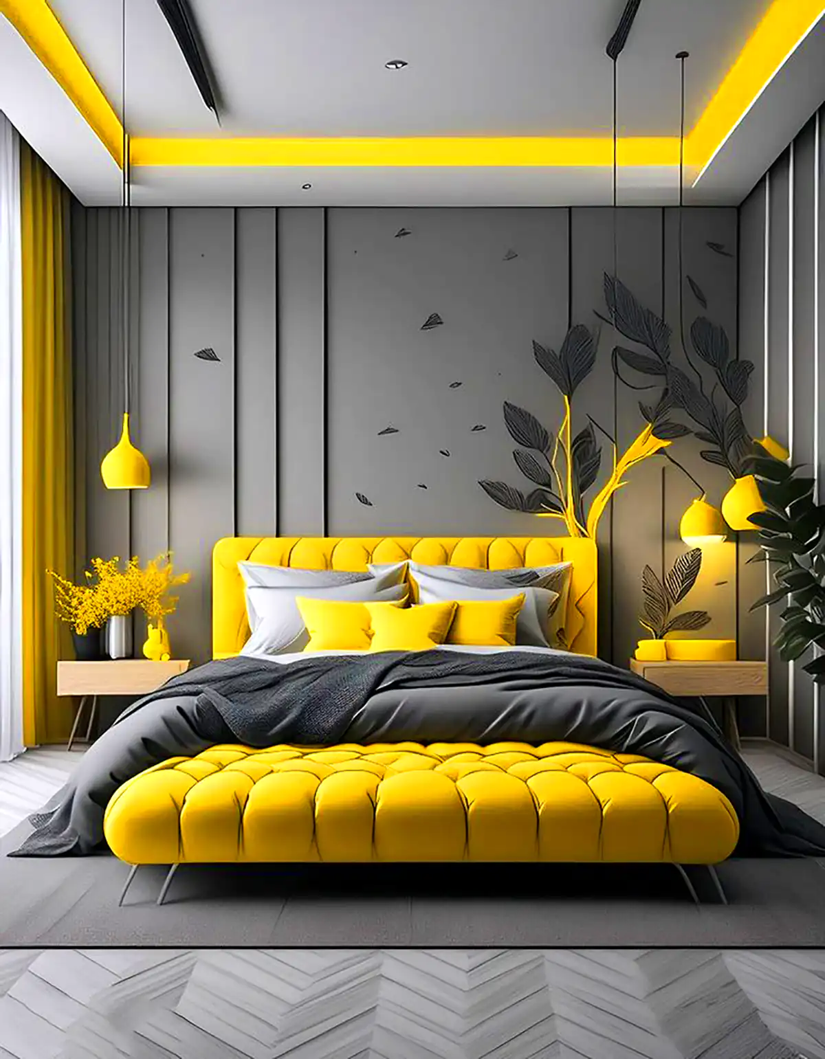 ایده اتاق خواب زرد مینیمال