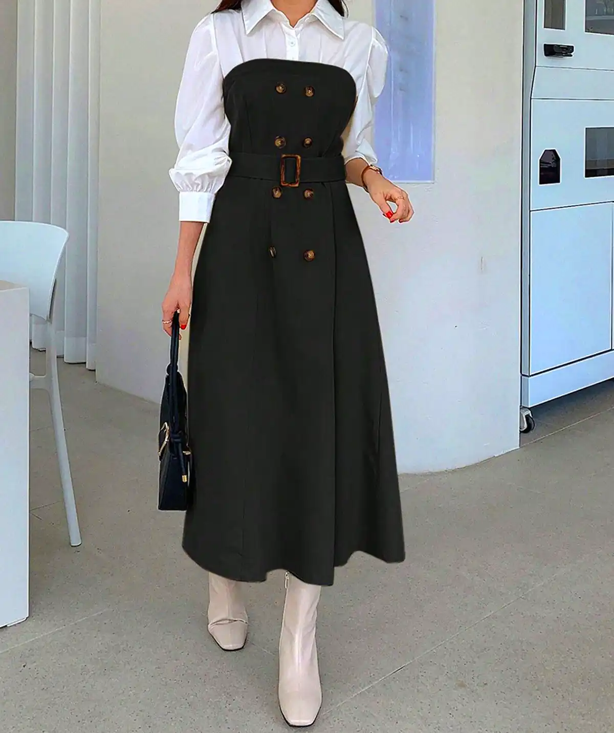 پیراهن ساده دو رنگ شیک