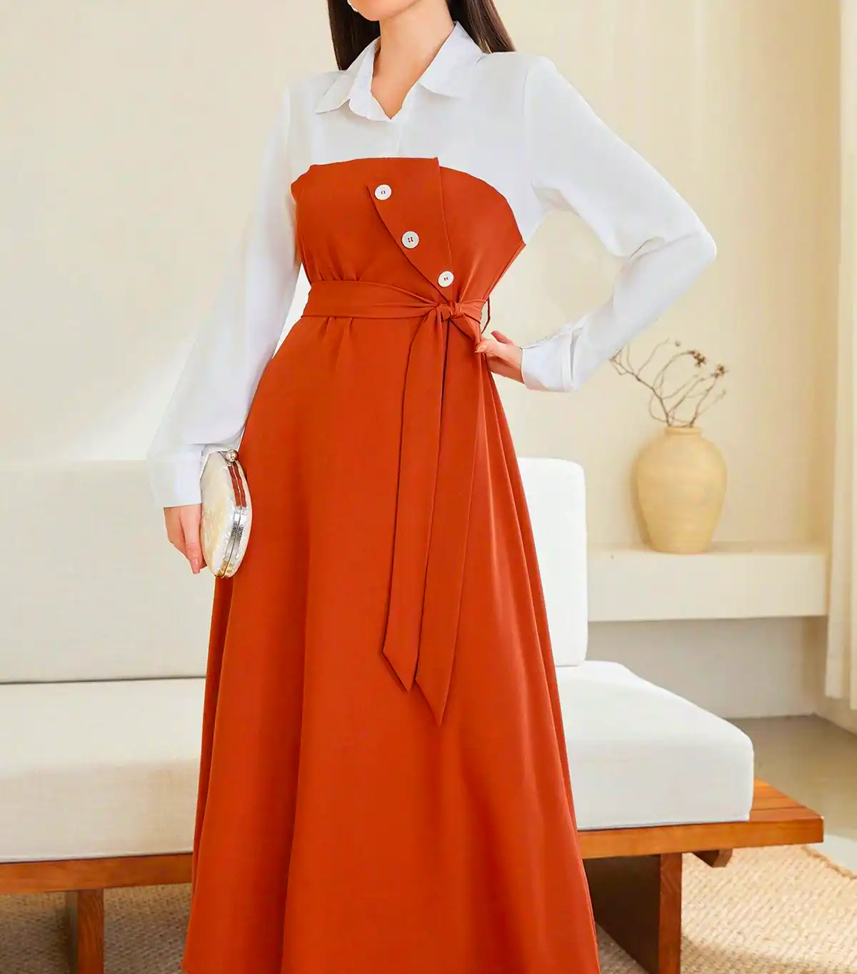 پیراهن ساده دو رنگ شیک
