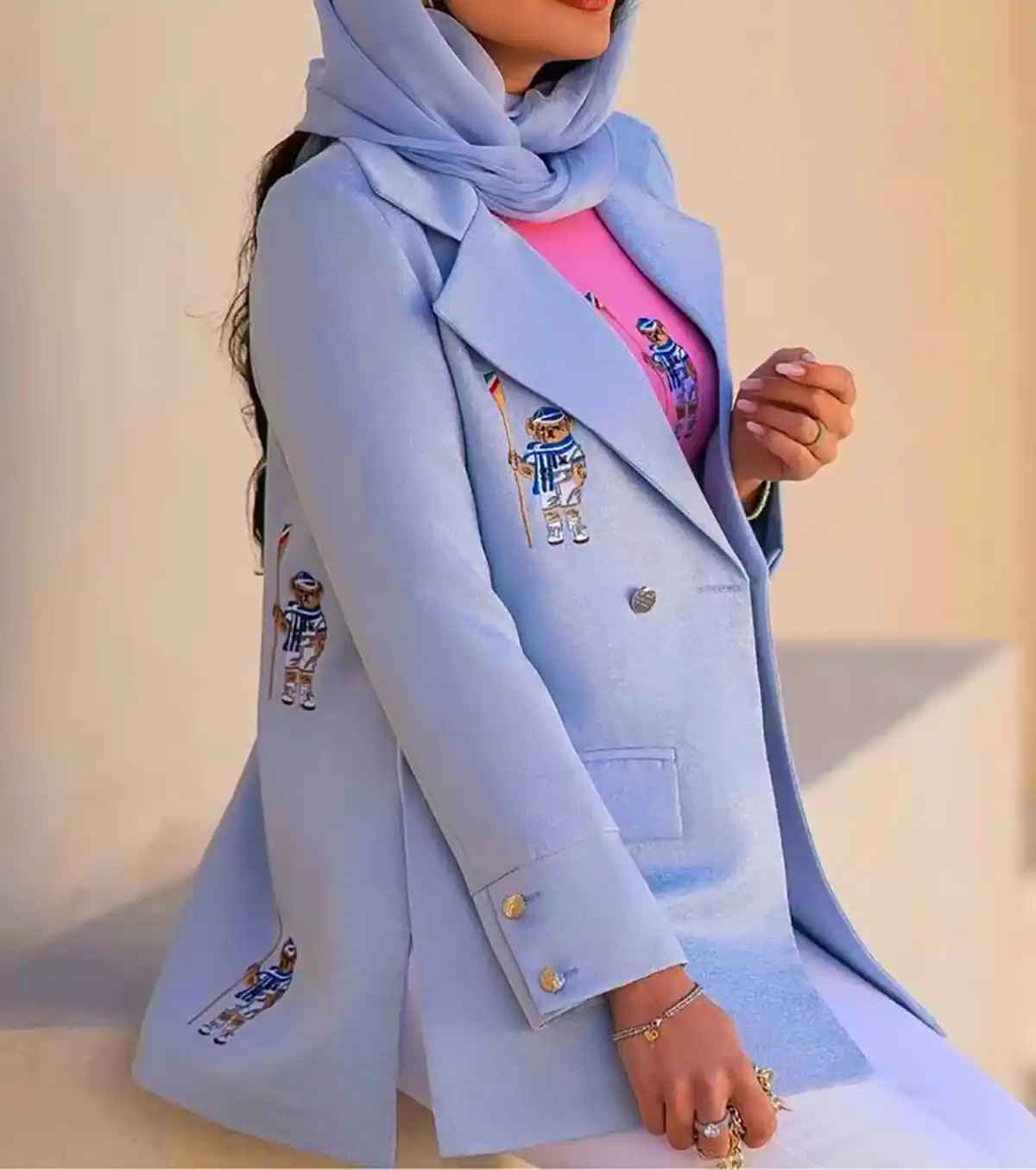مانتو مجلسی آبی کارشده