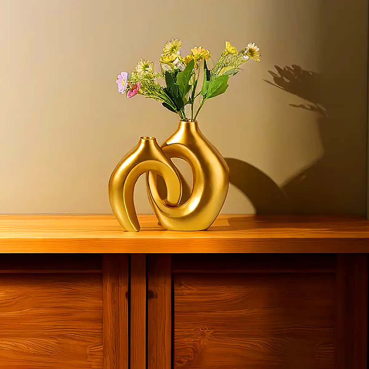 گلدان گل سرامیکی طلایی