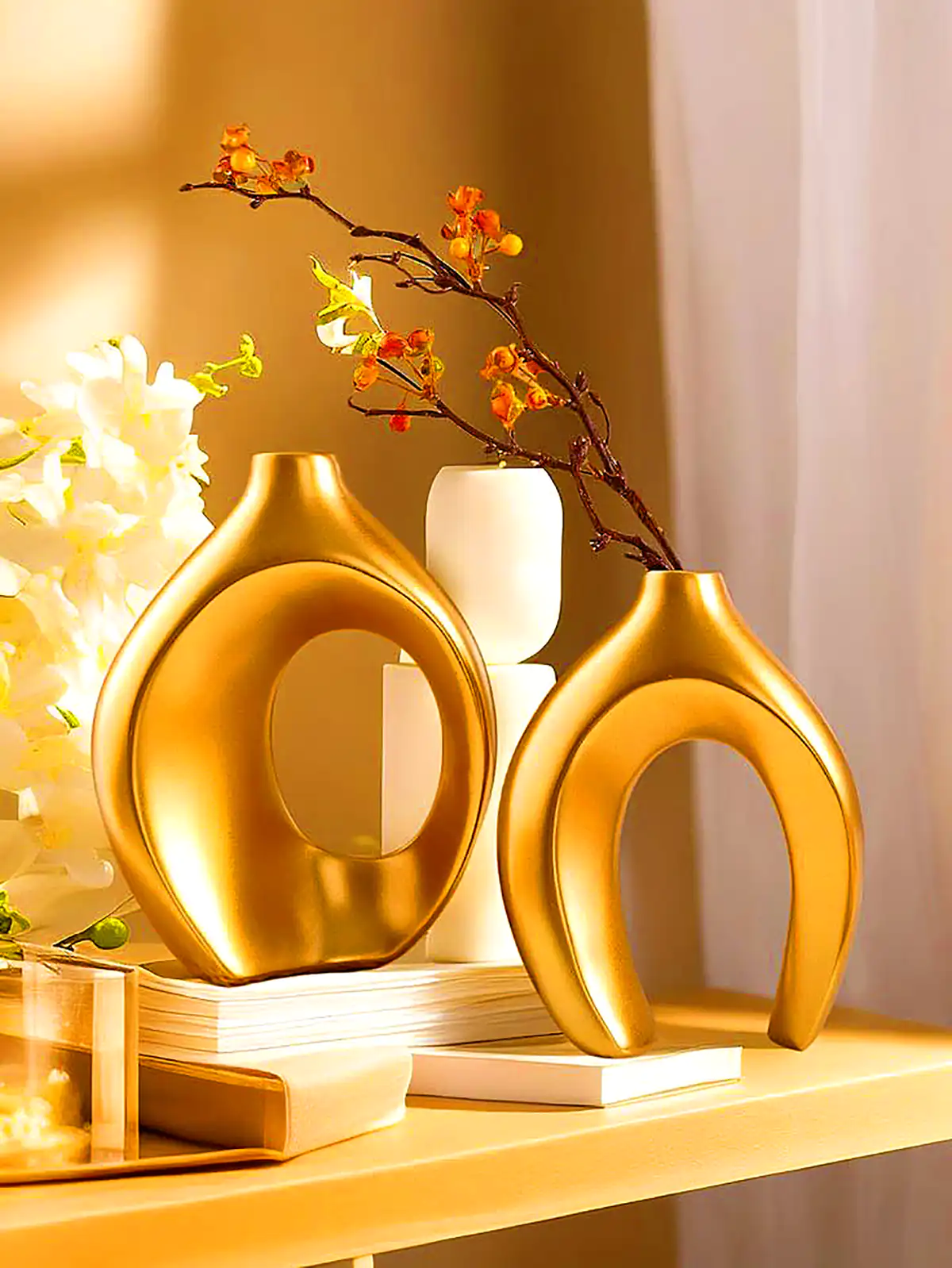 گلدان گل سرامیکی طلایی