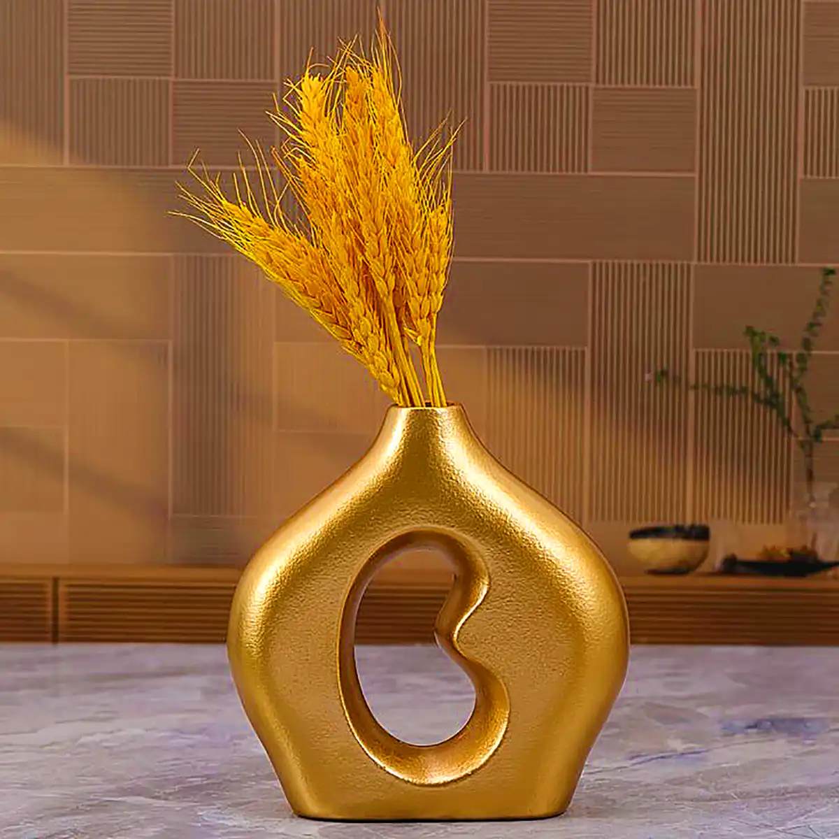 گلدان گل سرامیکی طلایی