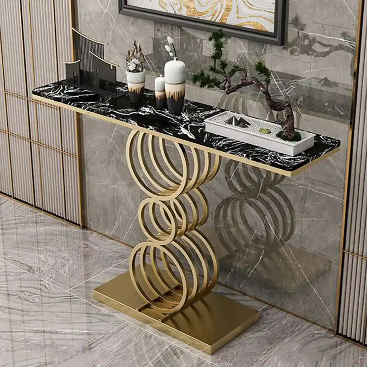 میز کنسول استیل طلایی