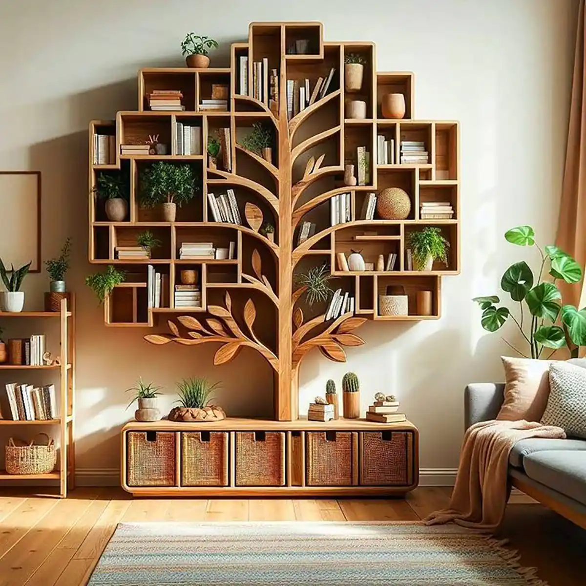 قفسه کتاب چوبی درختی