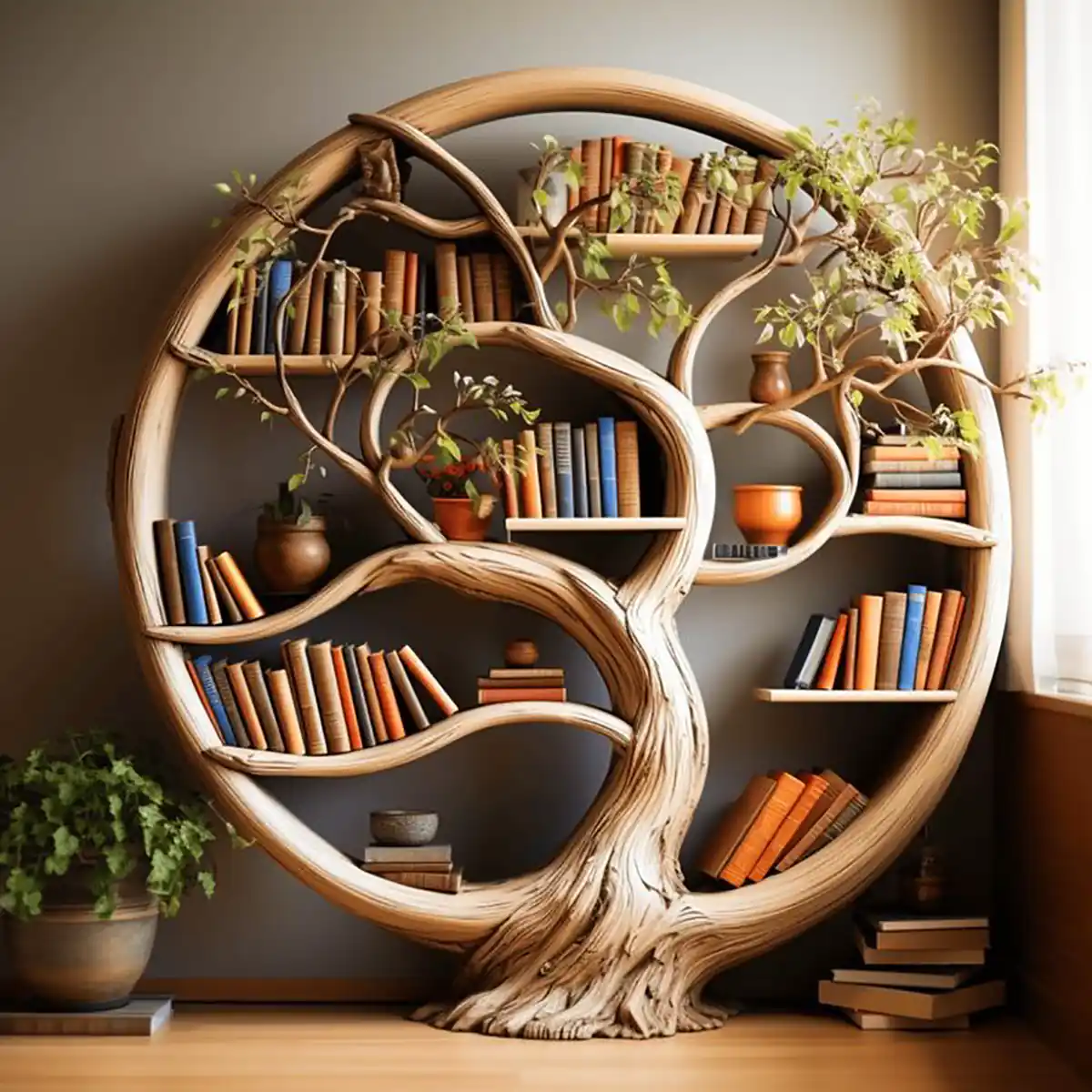 قفسه کتاب چوبی درختی