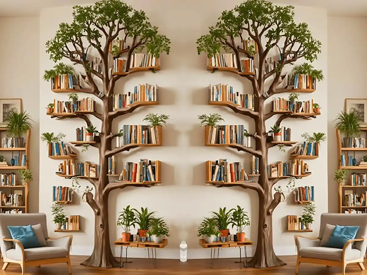 قفسه کتاب چوبی درختی