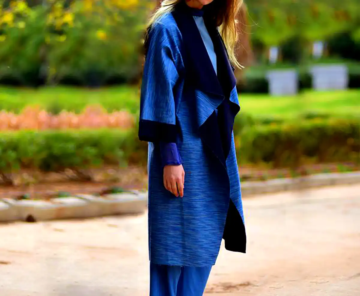 مانتو شیک آبی کمرنگ