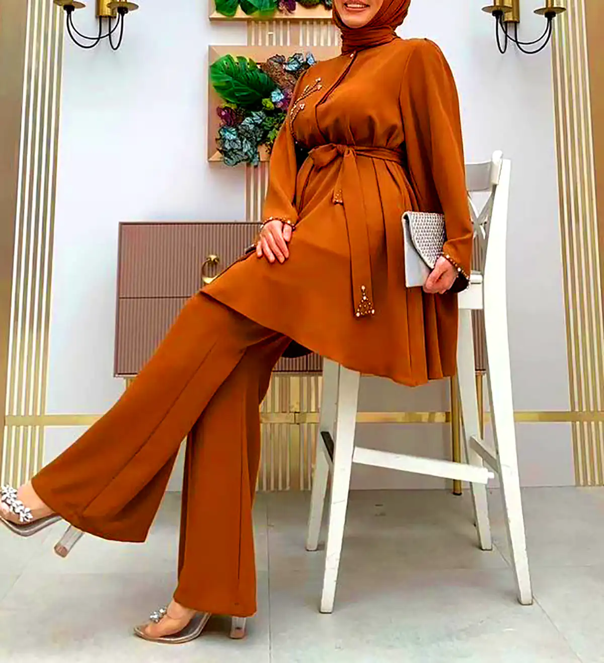 بلوز شلوار قهوه ای مجلسی