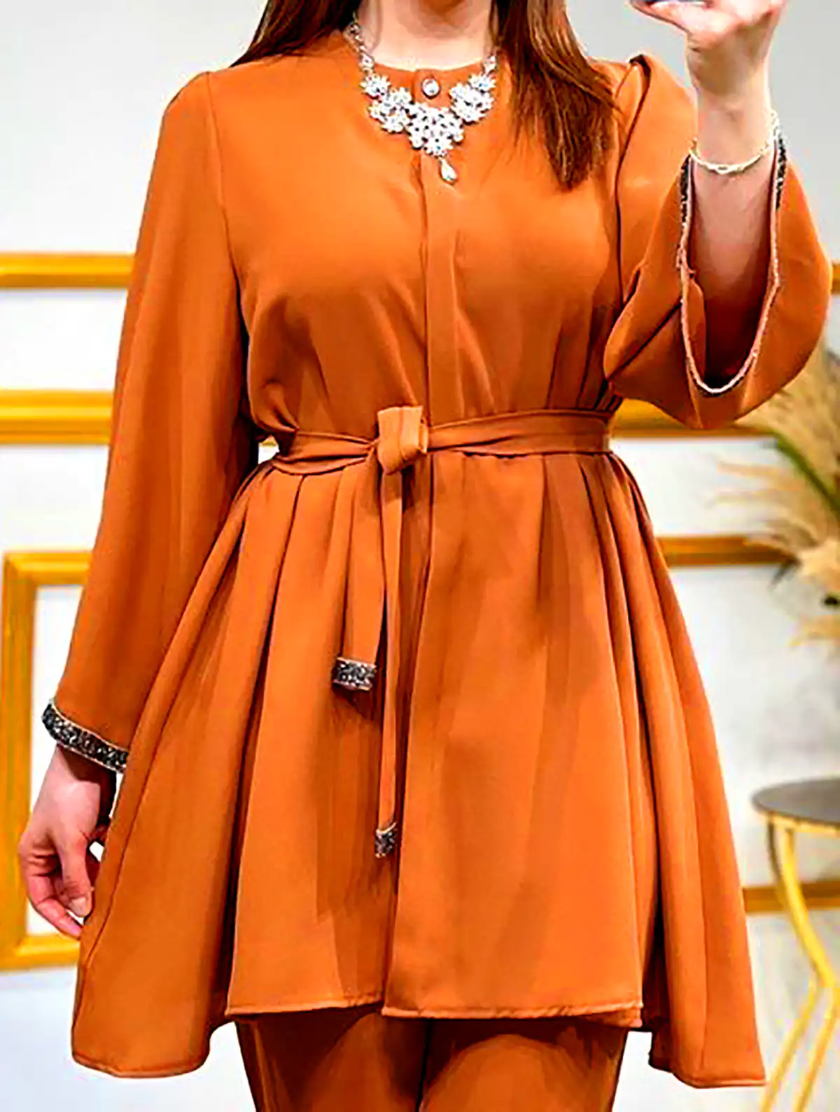 بلوز شلوار قهوه ای مجلسی