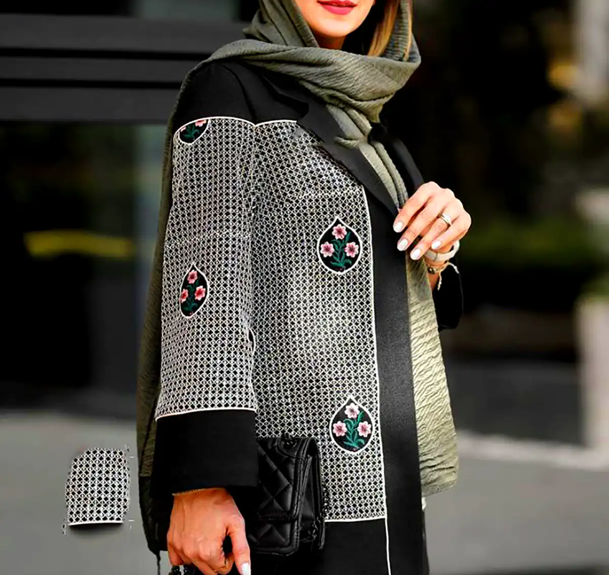 مانتو سفید مشکی مجلسی
