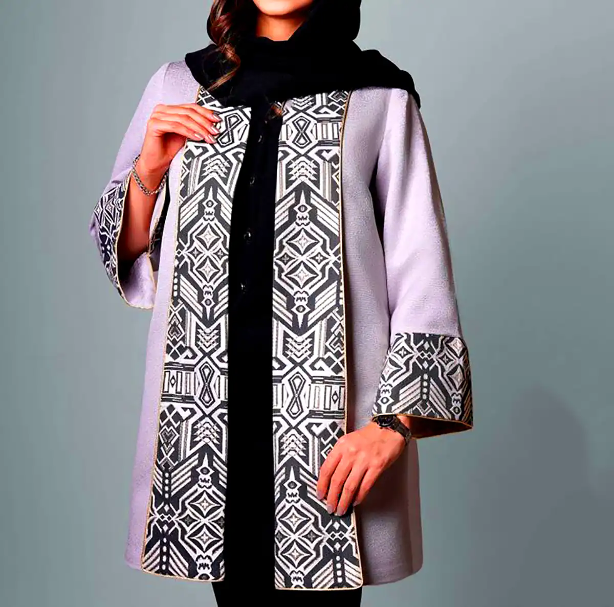 مانتو سفید مشکی مجلسی