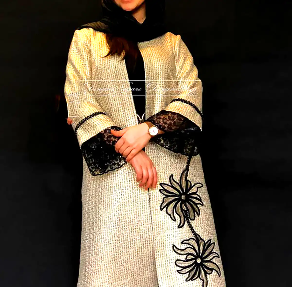 مانتو سفید مشکی مجلسی