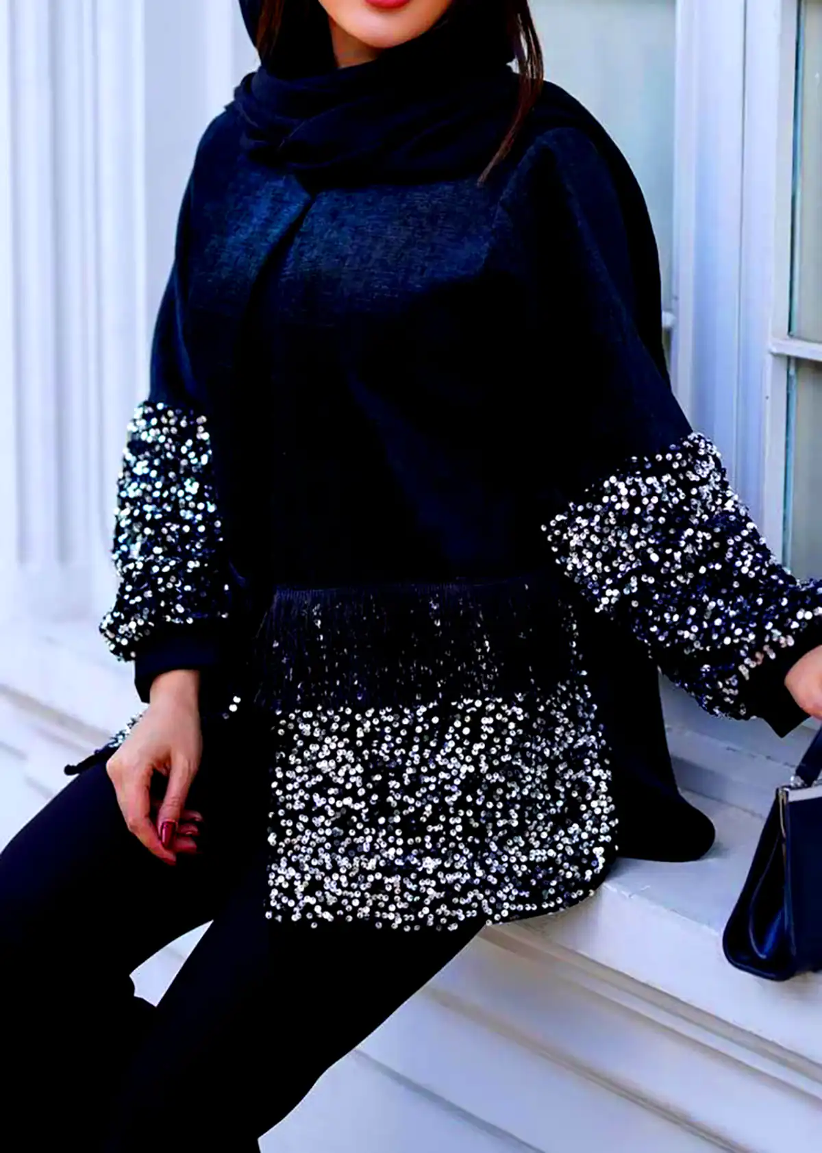 مانتو سفید مشکی مجلسی