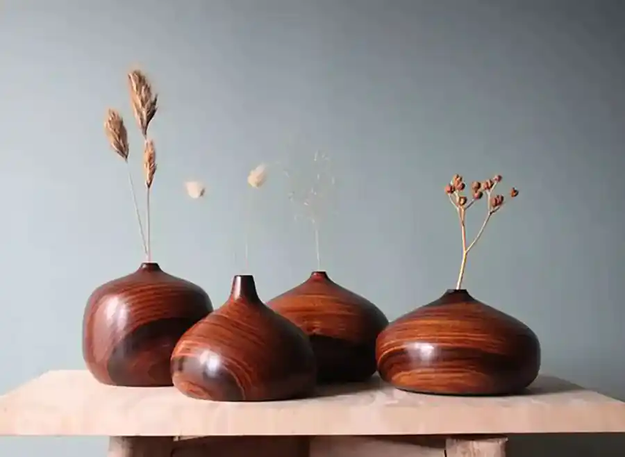 ست گلدان چوبی خراطی شده