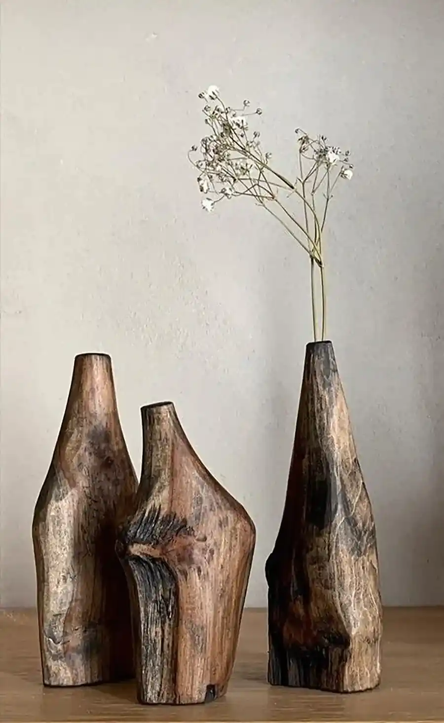 ست گلدان چوبی خراطی شده