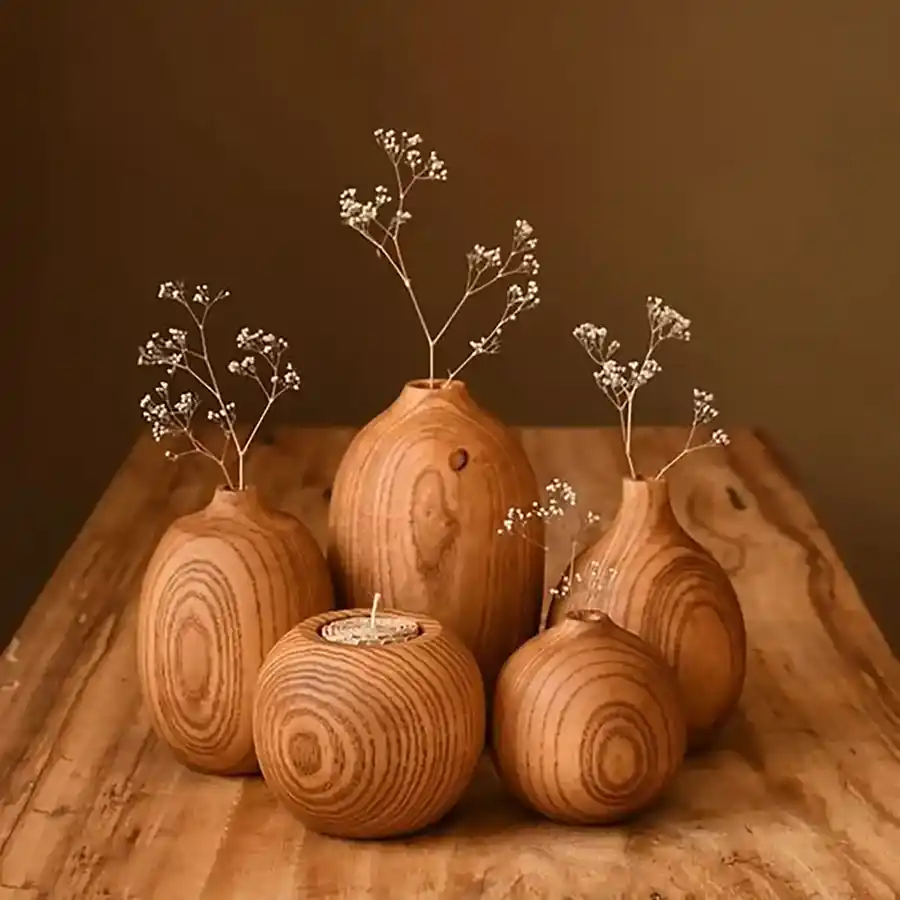 ست گلدان چوبی خراطی شده