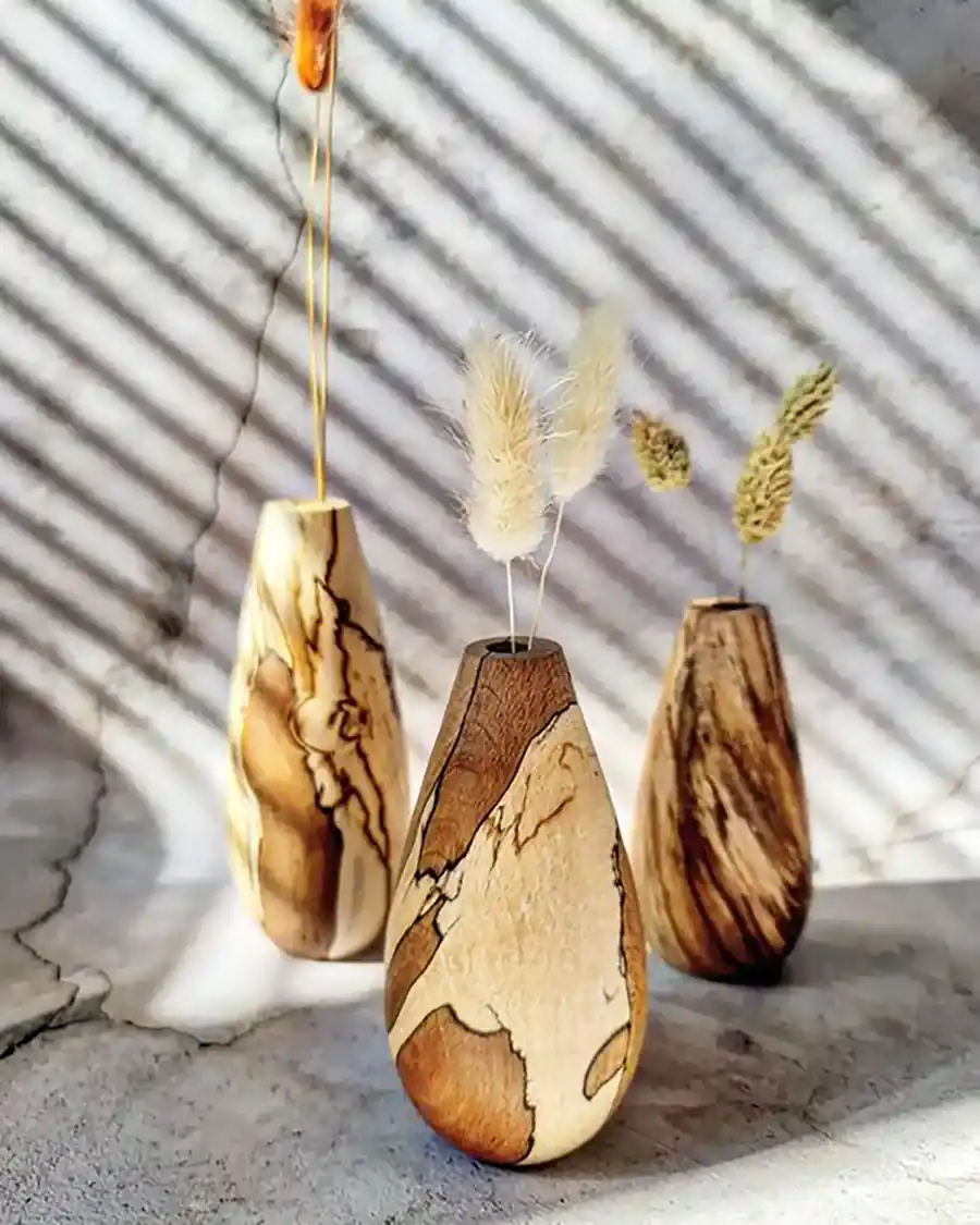 ست گلدان چوبی خراطی شده