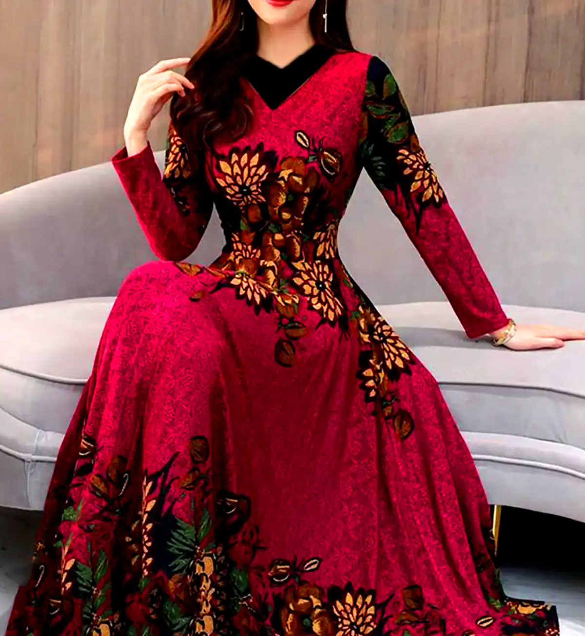 پیراهن سنتی با طرح گل ریز