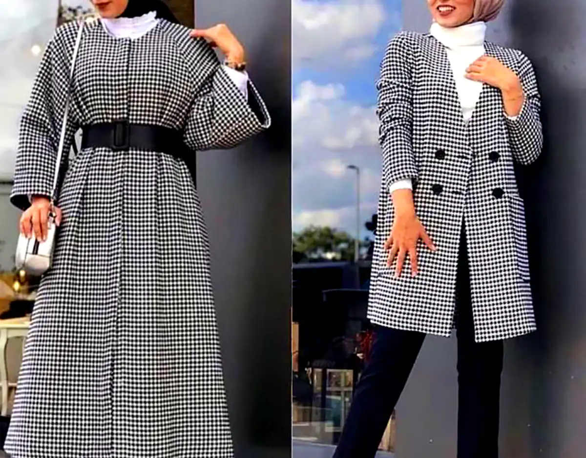 پالتو چهارخانه ریز سفید مشکی