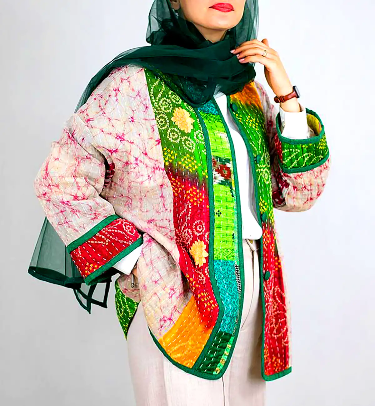 مانتو ژاکارد رنگی و شاد