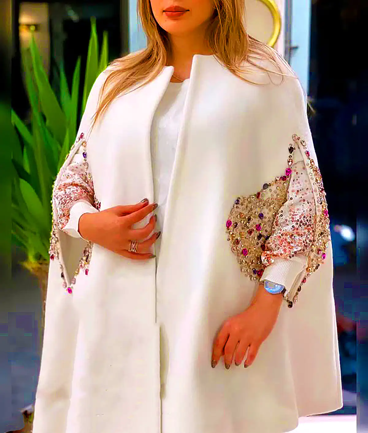 مانتو مجلسی سفید شیری
