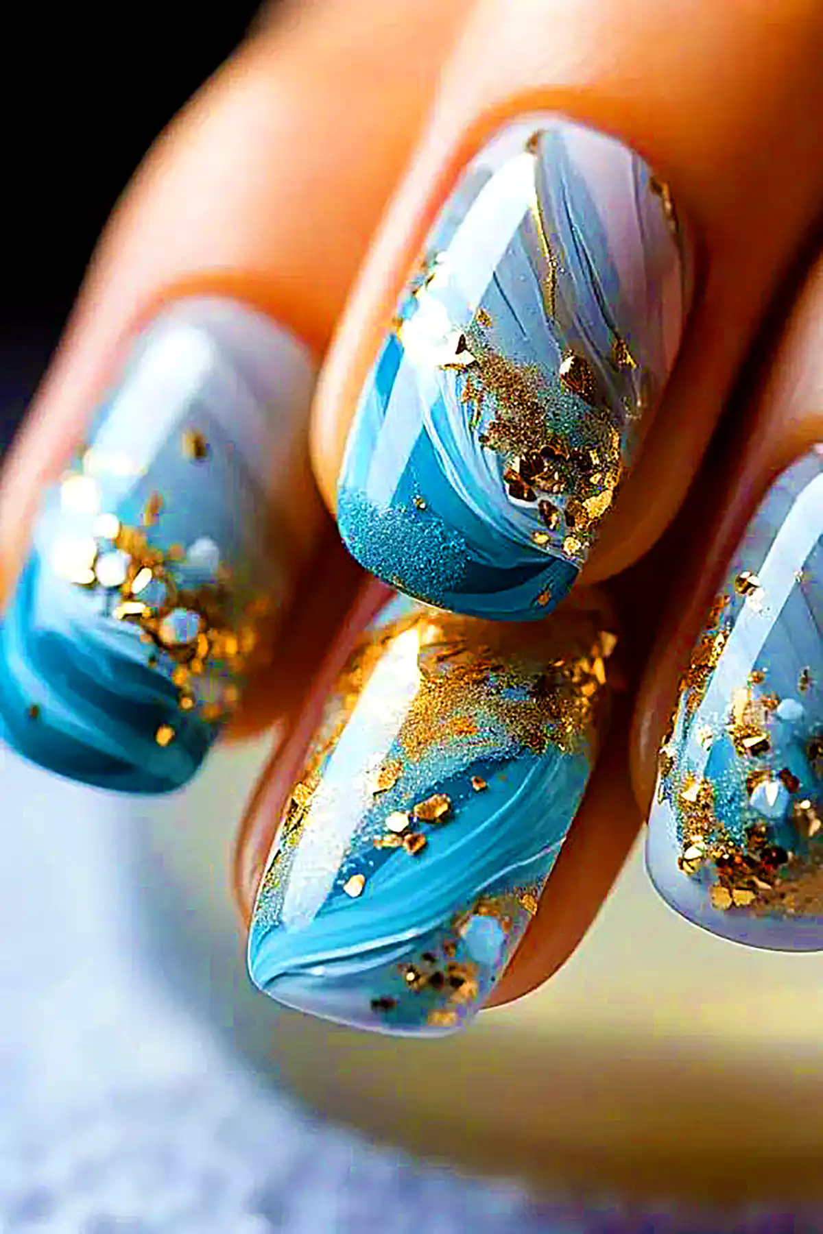 طراحی ناخن آبی ماربل