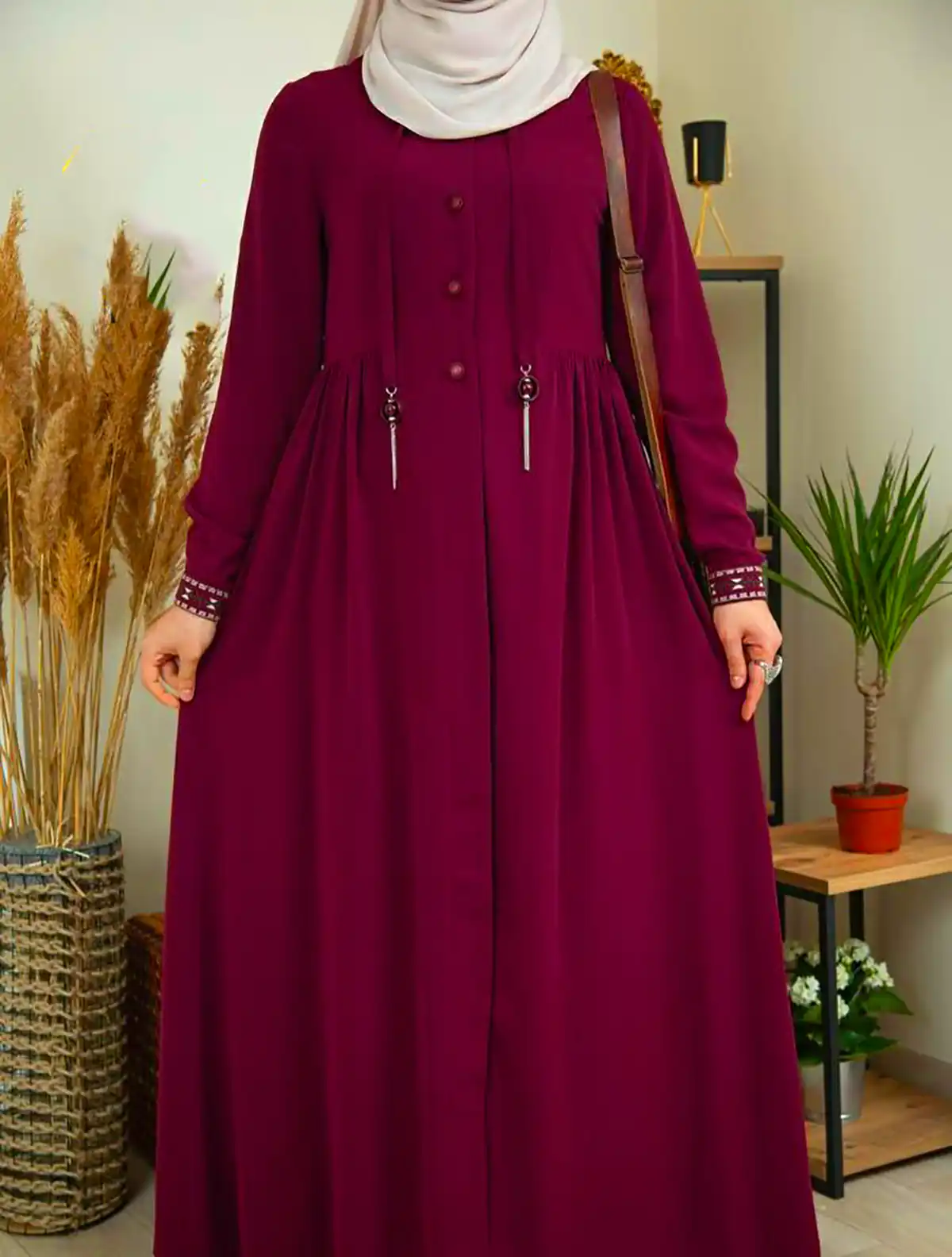 پیراهن یقه گرد نخی ساده