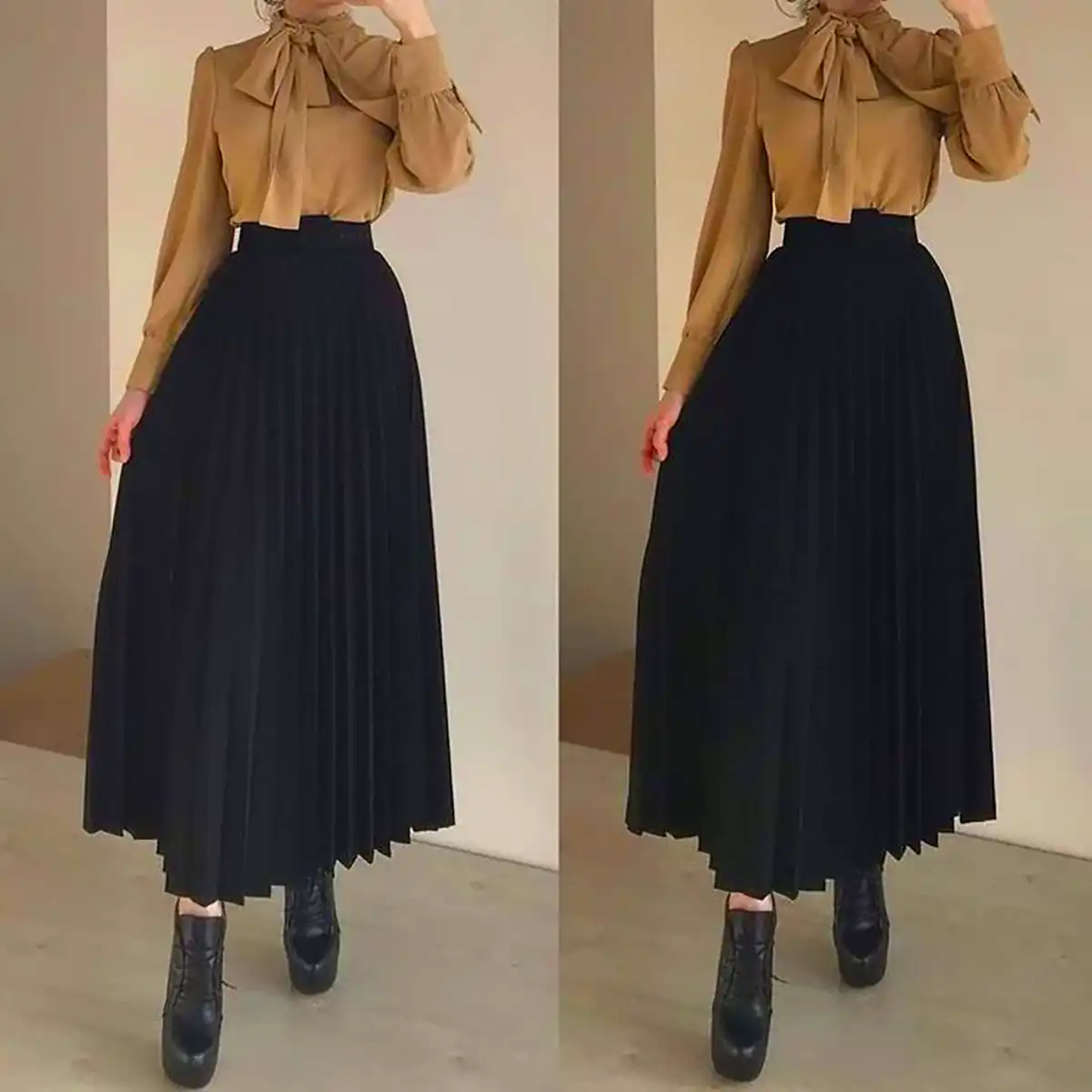 استایل جدید با دامن پلیسه مشکی