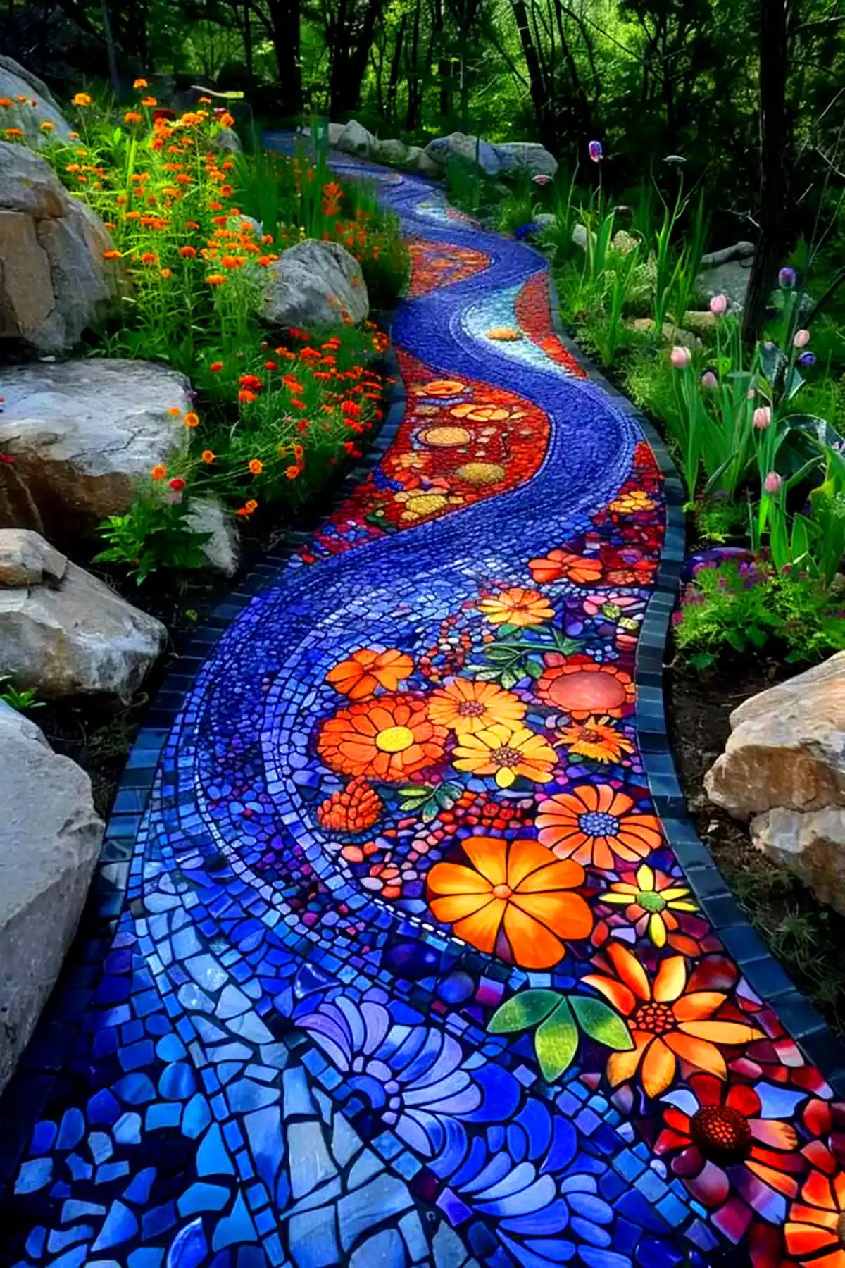 سنگ فرش رنگی باغ