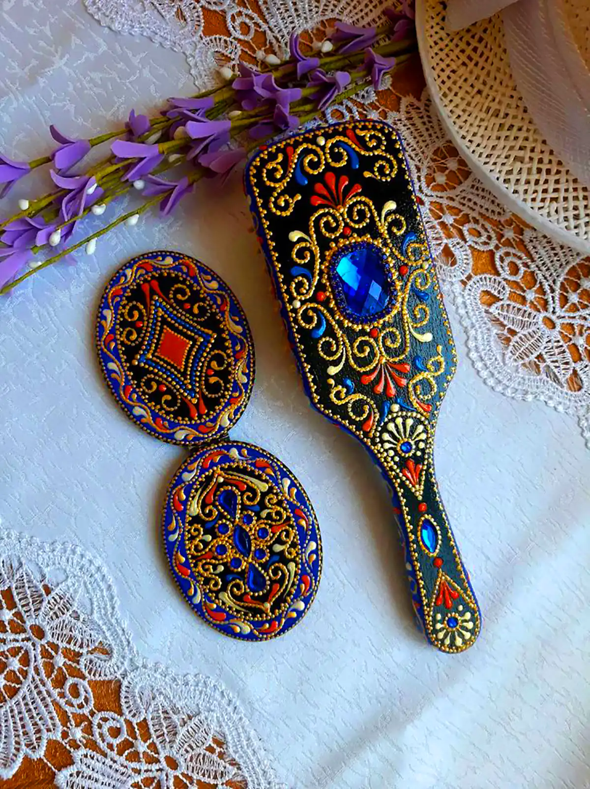 برس و آینه کار شده دستی