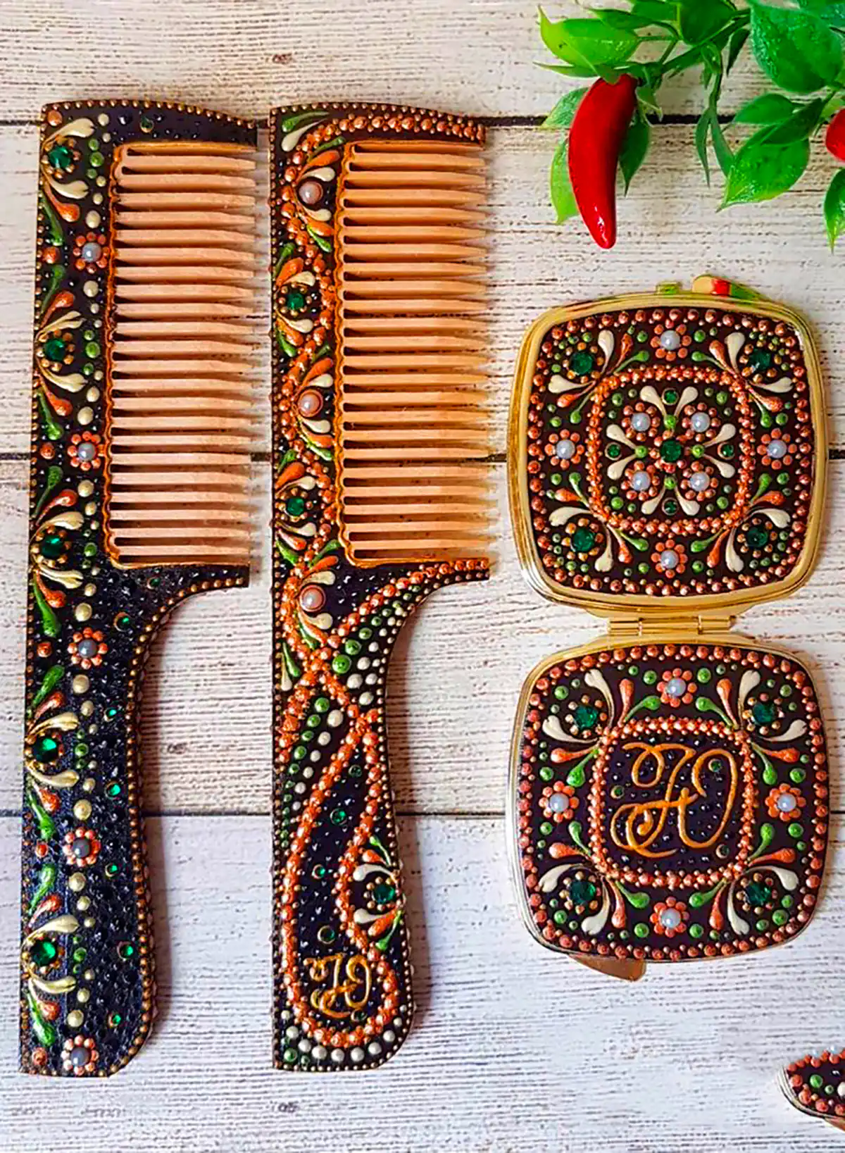 برس و آینه کار شده دستی