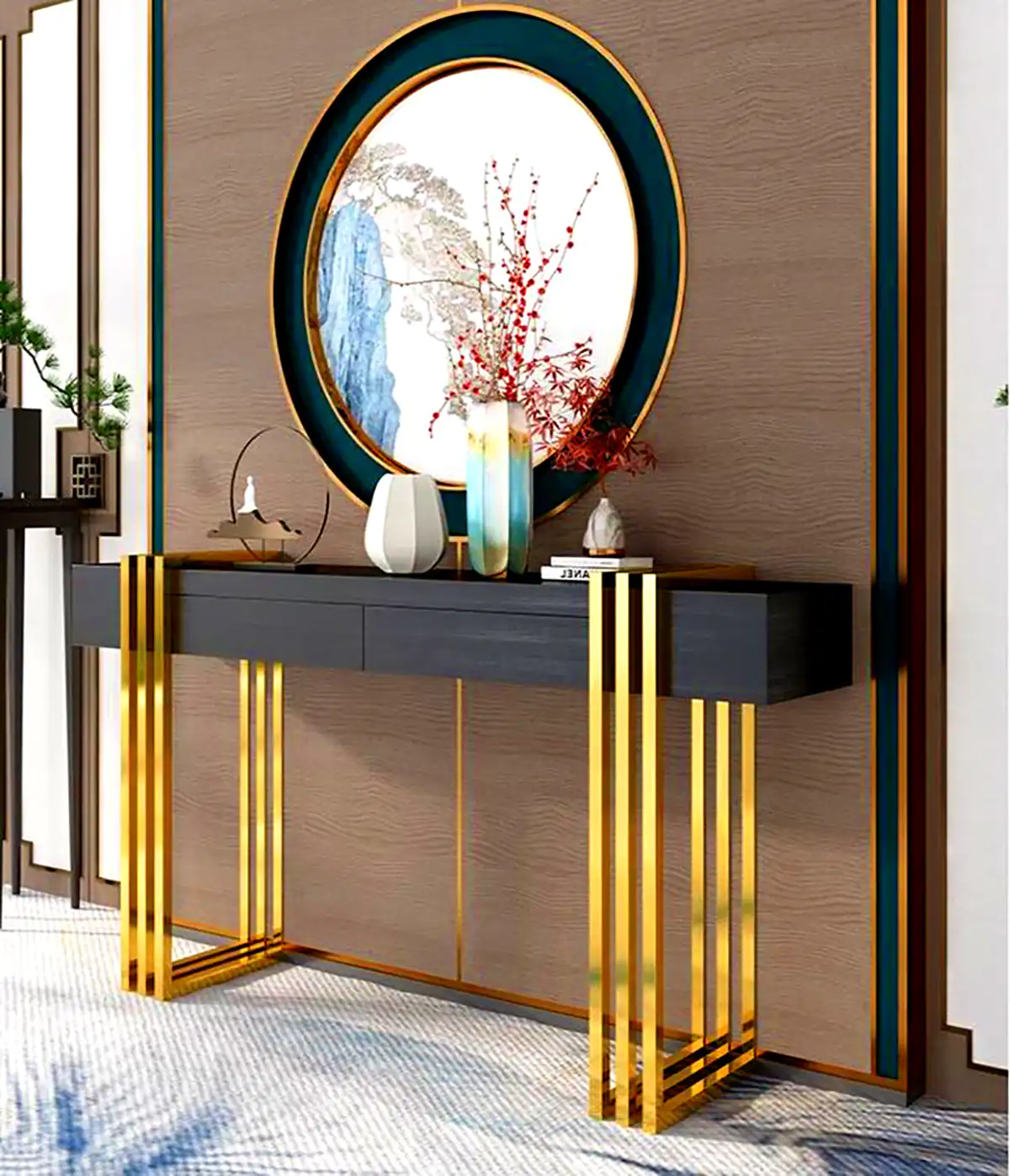 میز کنسول پایه طلایی