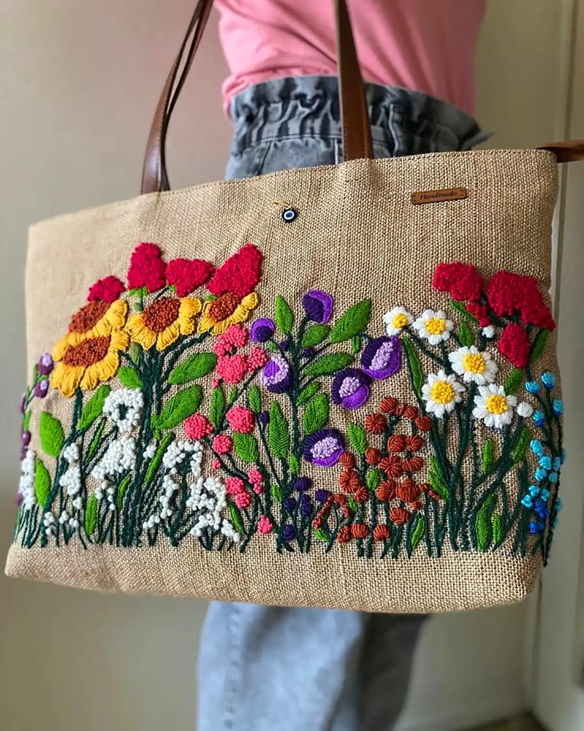 کیف دسته دار کنفی گلدوزی شده