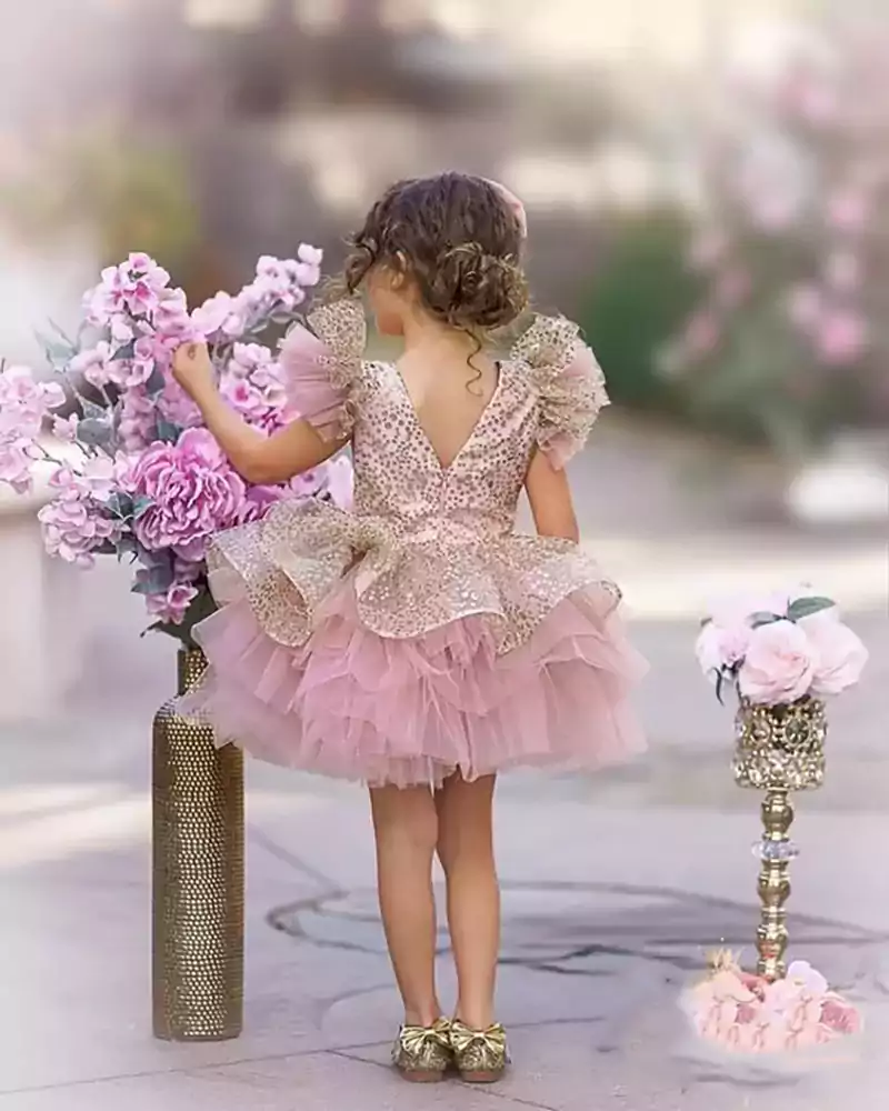 لباس مجلسی عروسکی صورتی بچگانه دخترانه